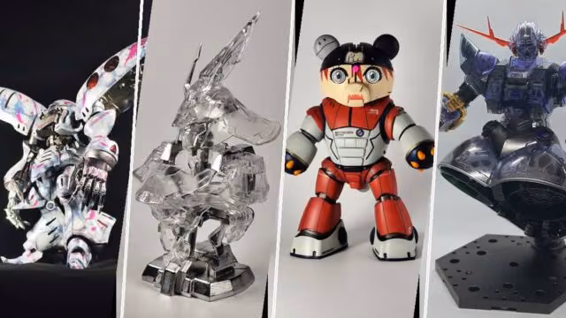 プラモデル製作・ツール関連記事まとめ用アイキャッチ。ガンプラ作例4点を並べたコラージュ画像
